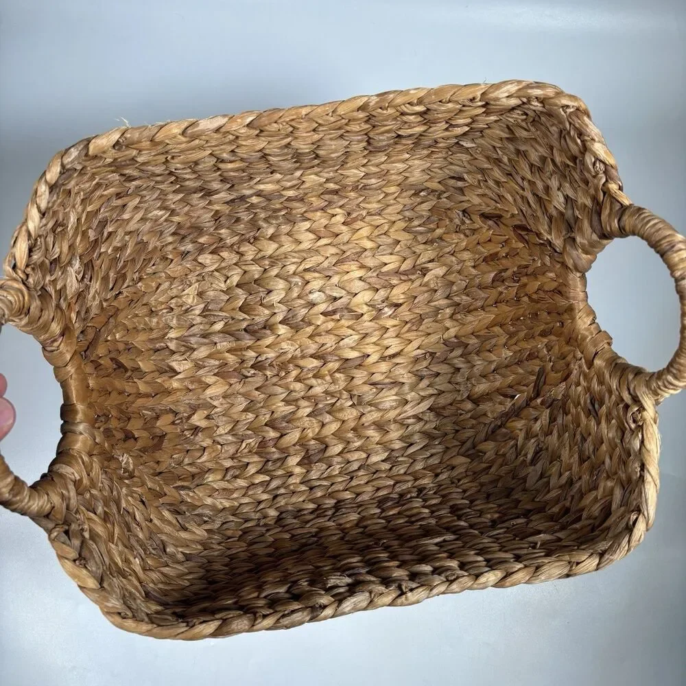 Large Woven Water Hyacinth Storage Basket Handles Scoop Front 17x14x14 Rustic